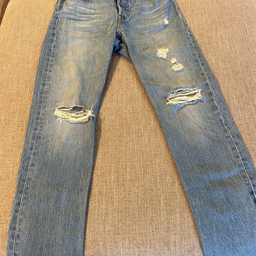 Levi's 501 Blue Boyfriend Jeans with Distressed Fading